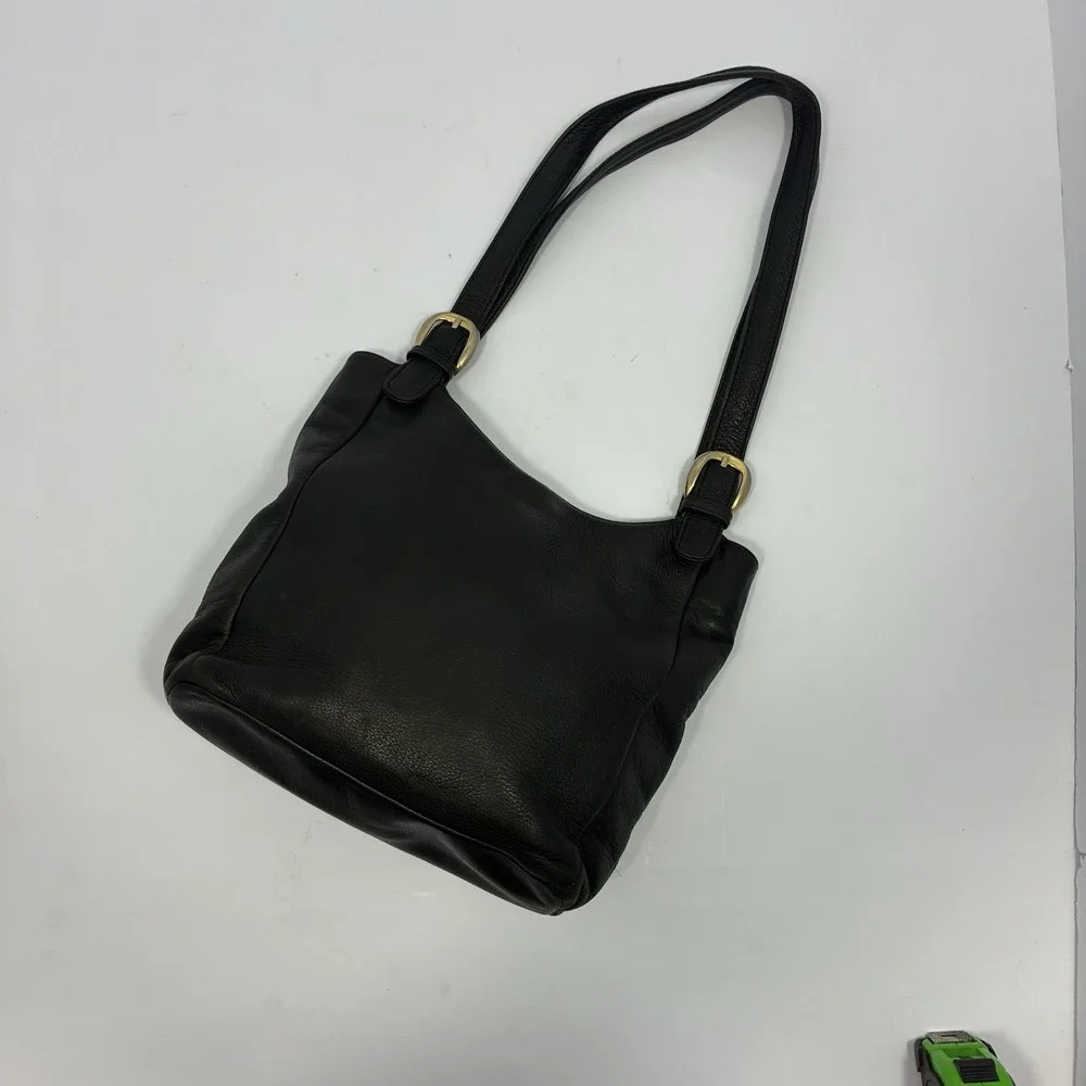 VTG A. Giannetti Genuine Leather Black Shoulder Tote Bag Gold Hardware Purse Y2K